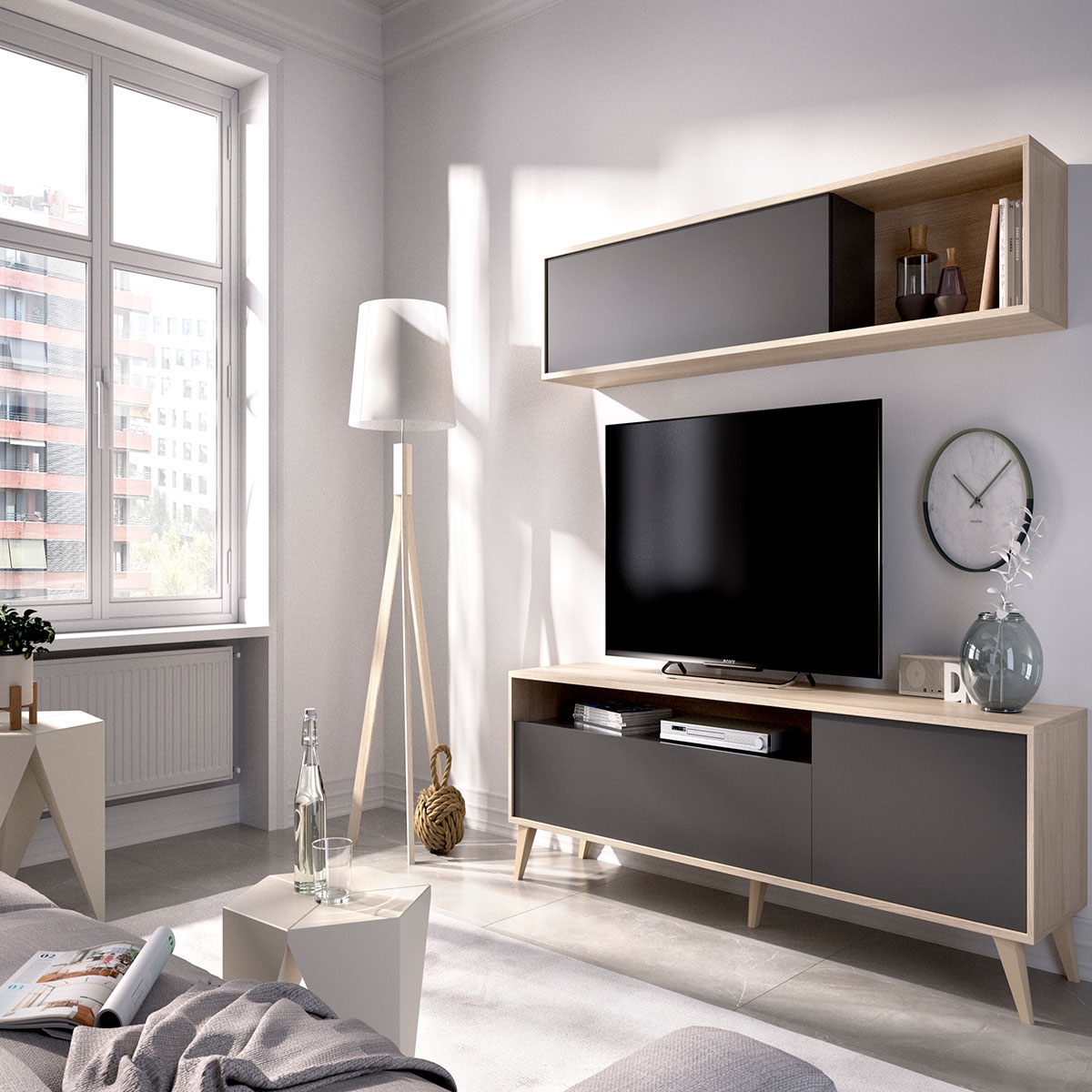 Ambiente mit kompakter TV-Lounge Bonn Natur/Graphit