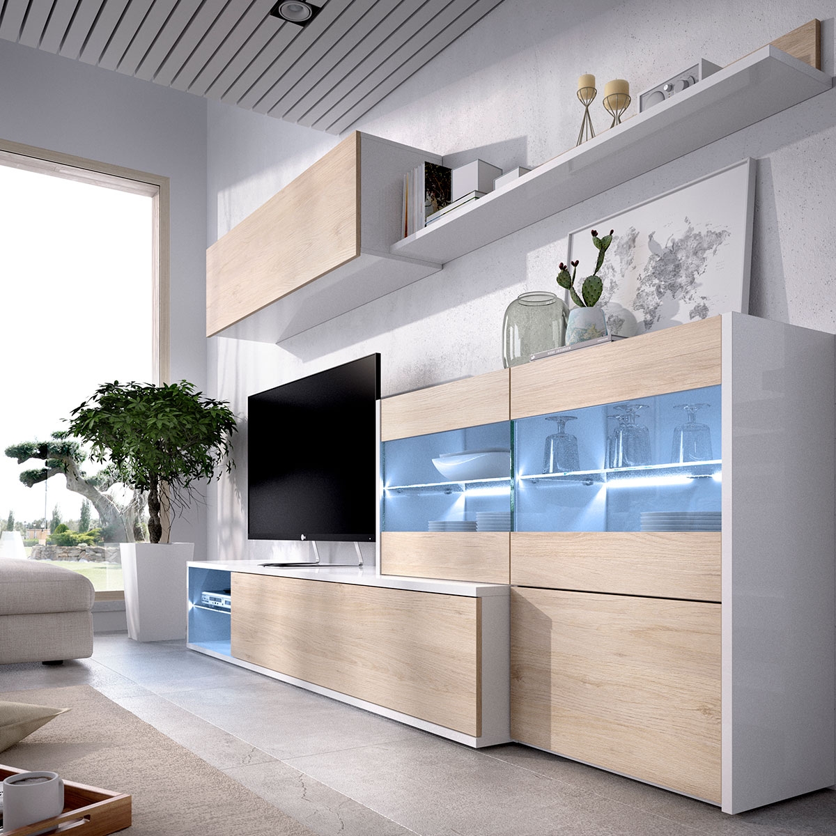 Ambiente mit Dekit Uma Lounge TV mit Showcase und leuchtenden/natürlichen weißen LEDs - 4