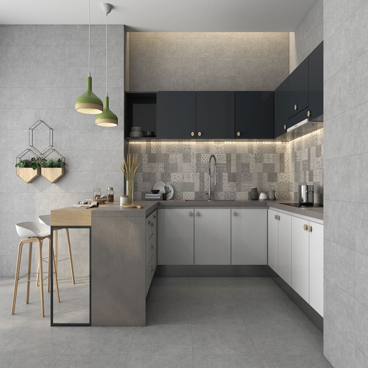 Interior con revestimiento Light Stone Mosaic Cold 25x50