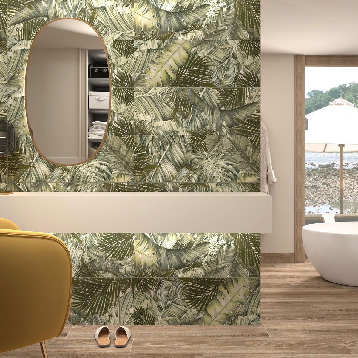 Baño con revestimiento Trend Vegetal Green 33.3x100
