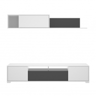 Sala de TV Ken White Gloss/Graphite com portas e prateleira de parede