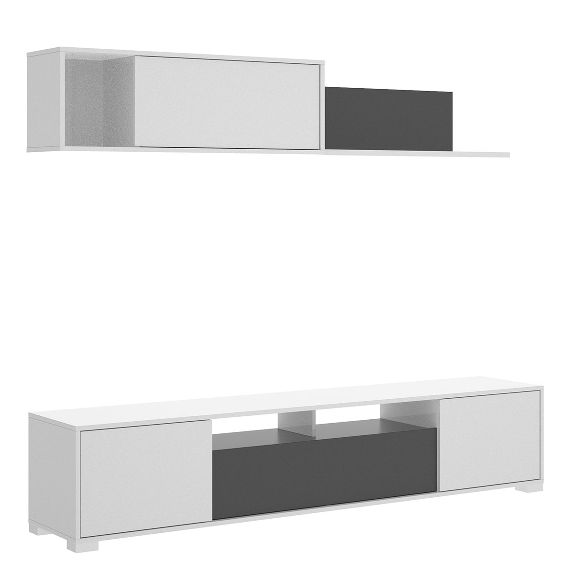 Ken White Gloss/Graphit-Wandlounge mit Türen und Regal - 2