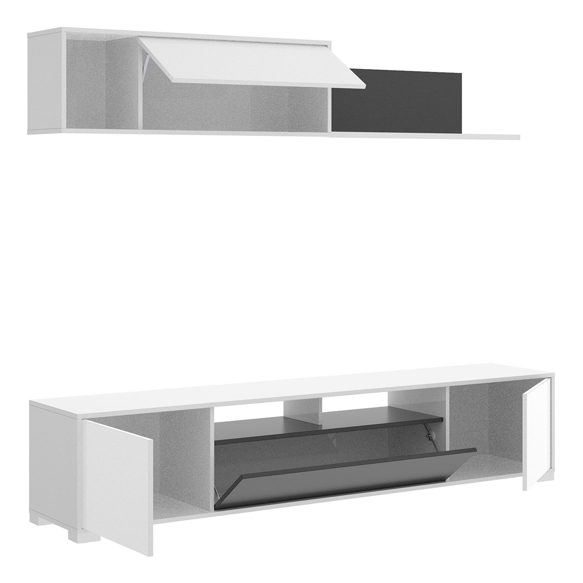 Ken White Gloss/Graphit Wandregal Wohnzimmer mit Türen und Regal - 3