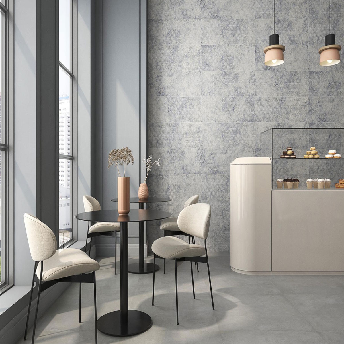 Sala de estar com revestimento Trend Royal Blue 33.3x100