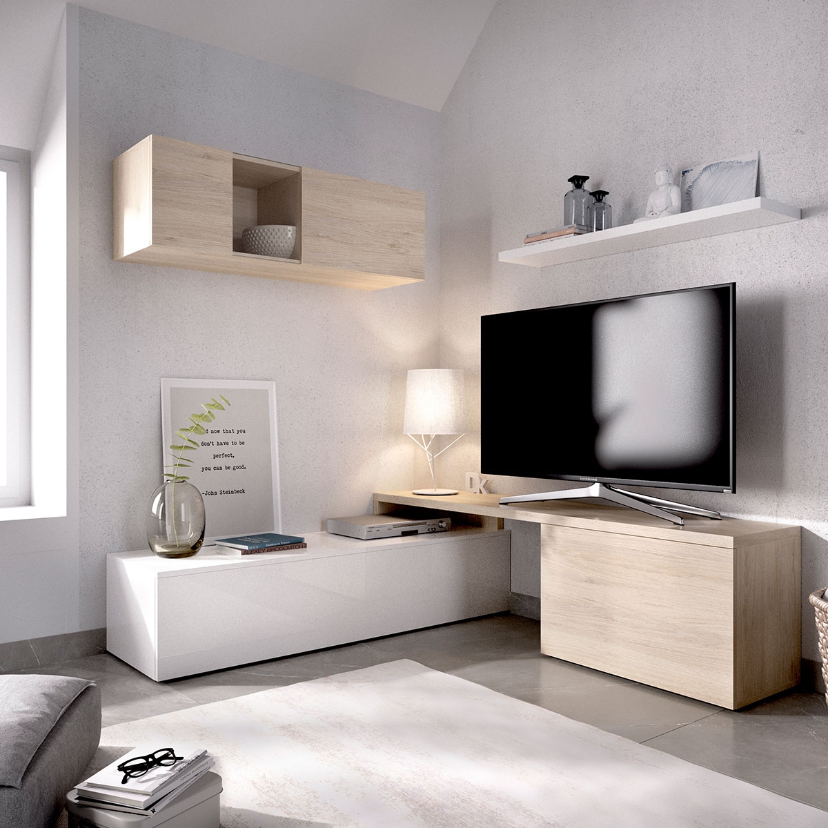 Ambiente con Salón Tv Compact Elle Glossy/Natural White - 3