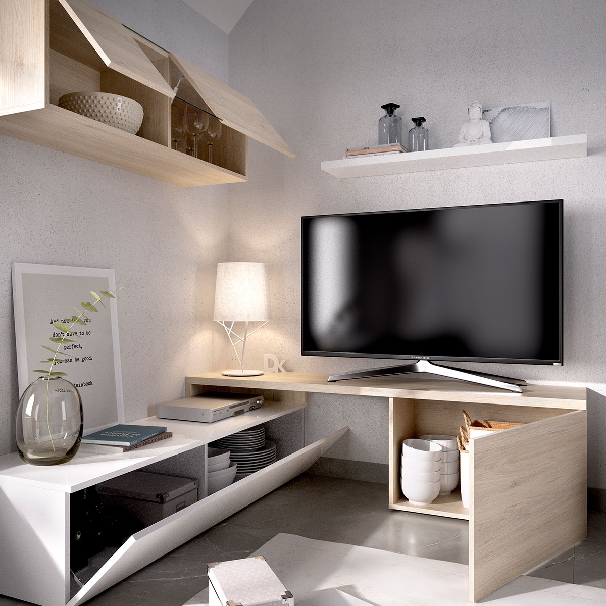 Ambiente con Salón Tv Compact Elle Glossy/Natural White - 4