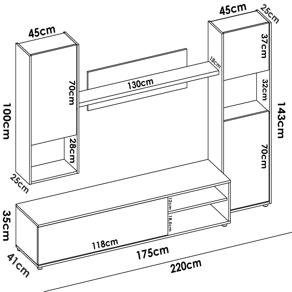 Measurements of Luka White/Nordic Modular TV Room
