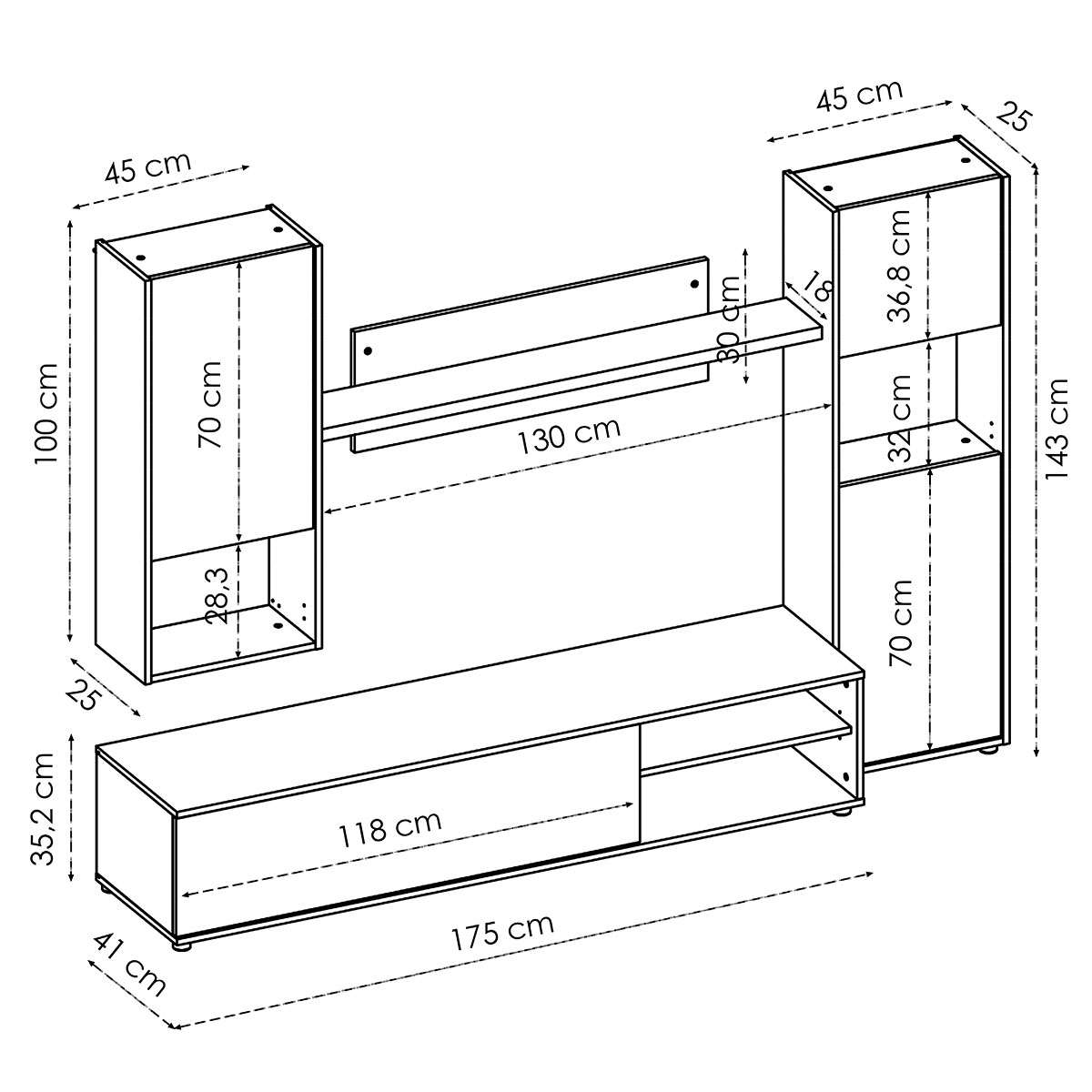 Measurements of Dekit Luka Modular Tv Room White/Nordic - 2