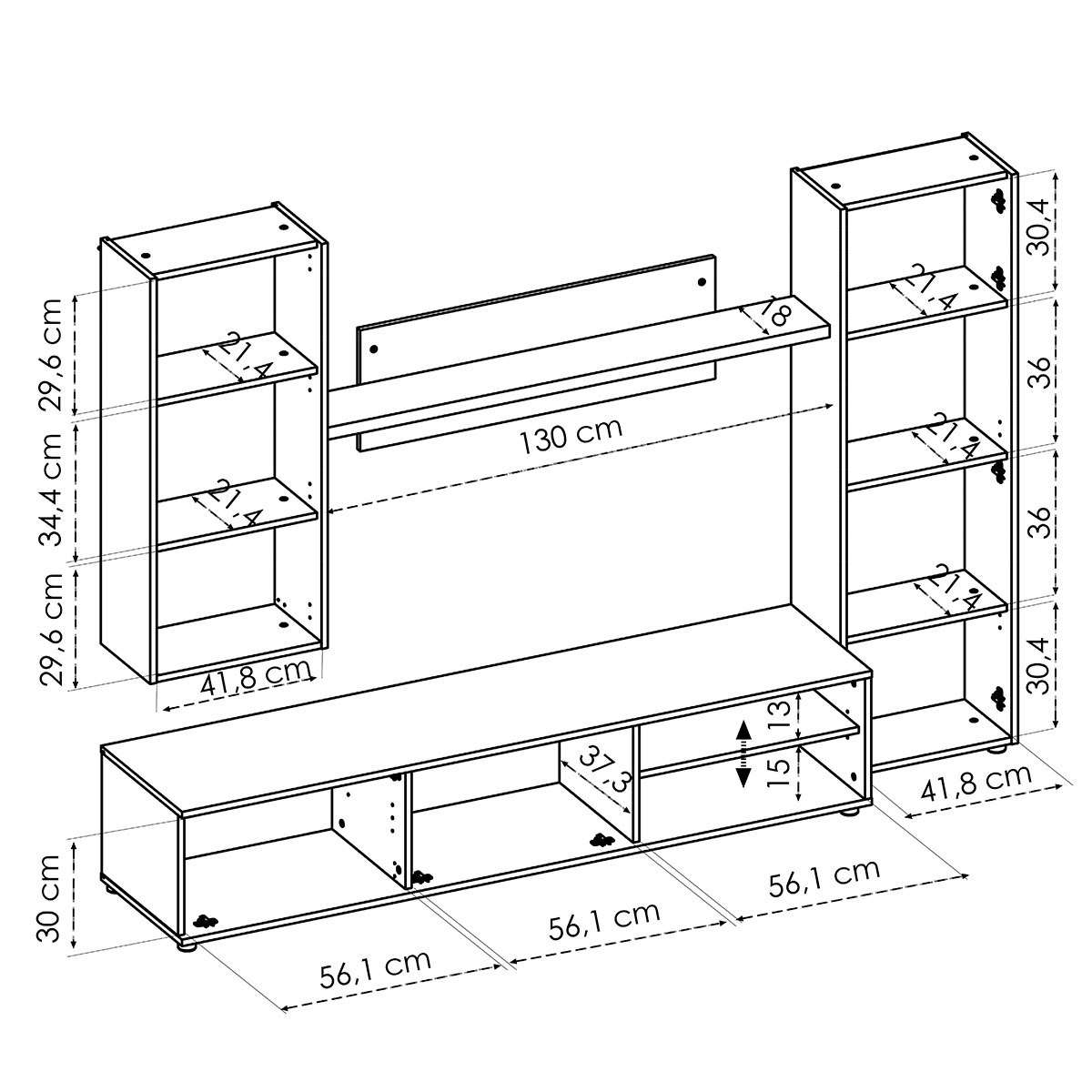 Luka White/Nordic Modular Living Room Tv Measurements - 3