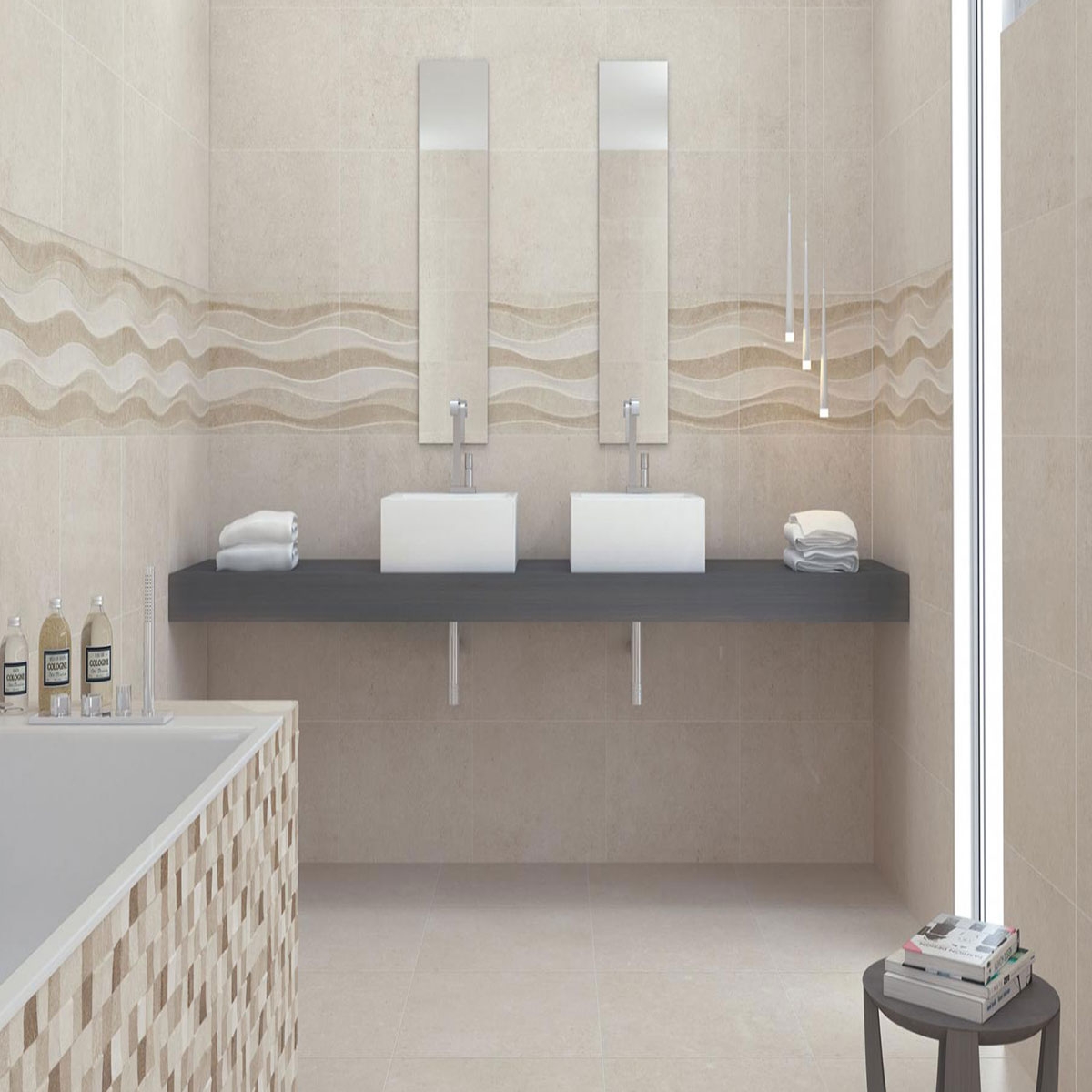 Interior con pavimento AT Badem Perla 45x45