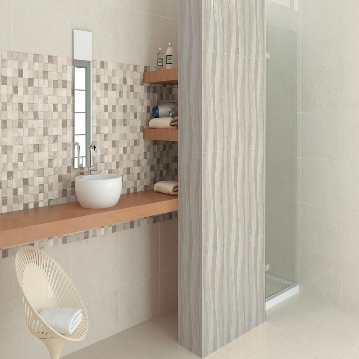 Casa de banho com revestimento AT Badem Ondas Pearl 33.3x55