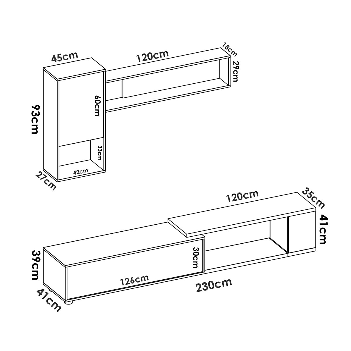 Maße des Obi Flexible Living Room Fernsehers weiß glänzend/natürlich - 2