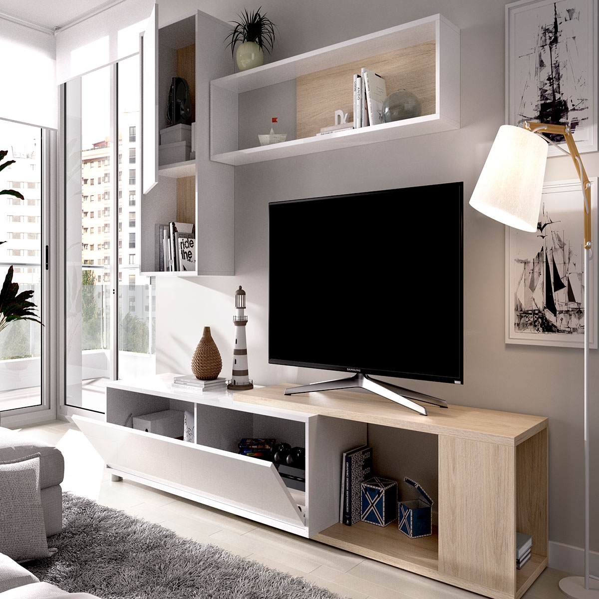 Ambiance mit Obi Flexible Lounge TV Weiß Glanz/Natürlich