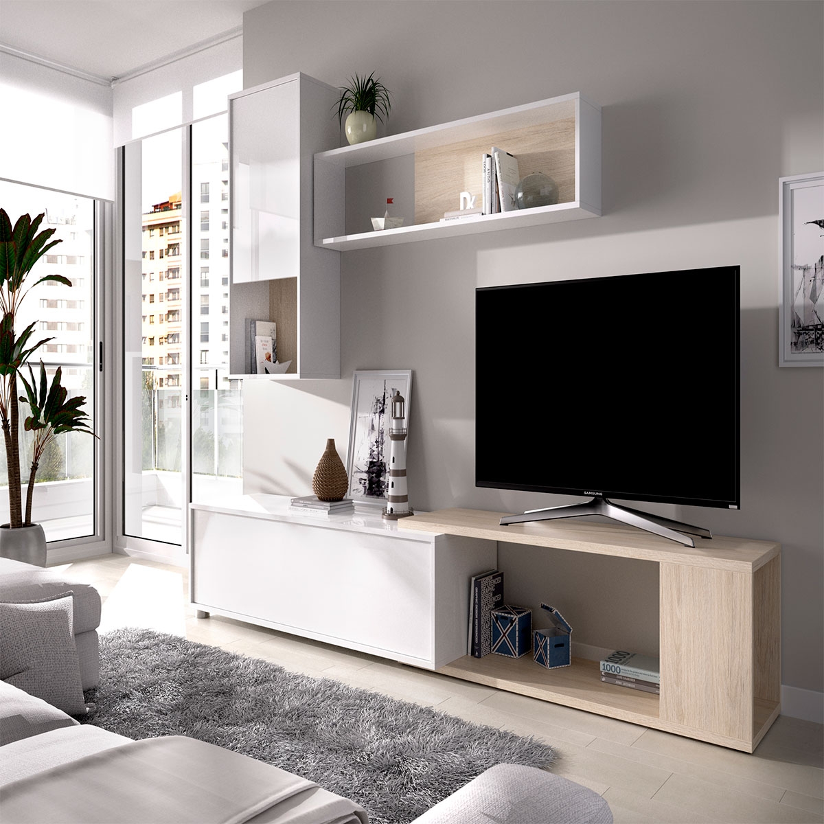 Ambiente com Obi Flexible Lounge TV Branco Gloss/Natural - 3