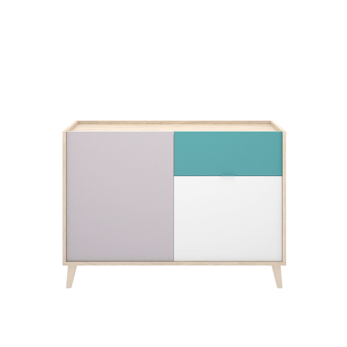 Nova Sideboard 2 Türen und 1 Schublade Weiß/Grau/Natur/Smaragd