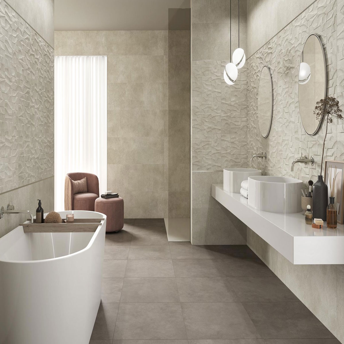 Badezimmer mit Vita Relief Sandbeschichtung 40x120