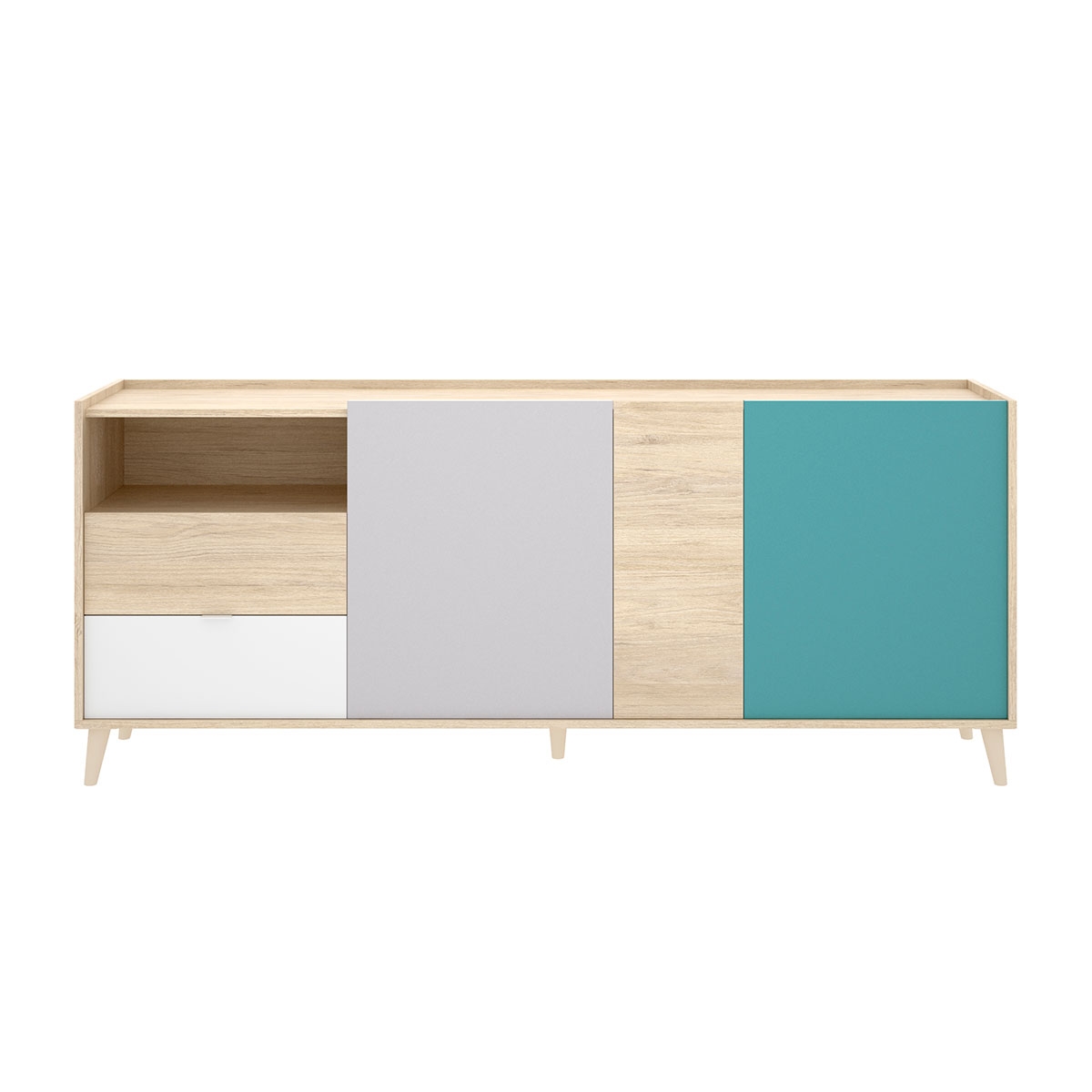 Nova Sideboard 3 Doors and 2 Drawers White/Grey/Natural/Emerald