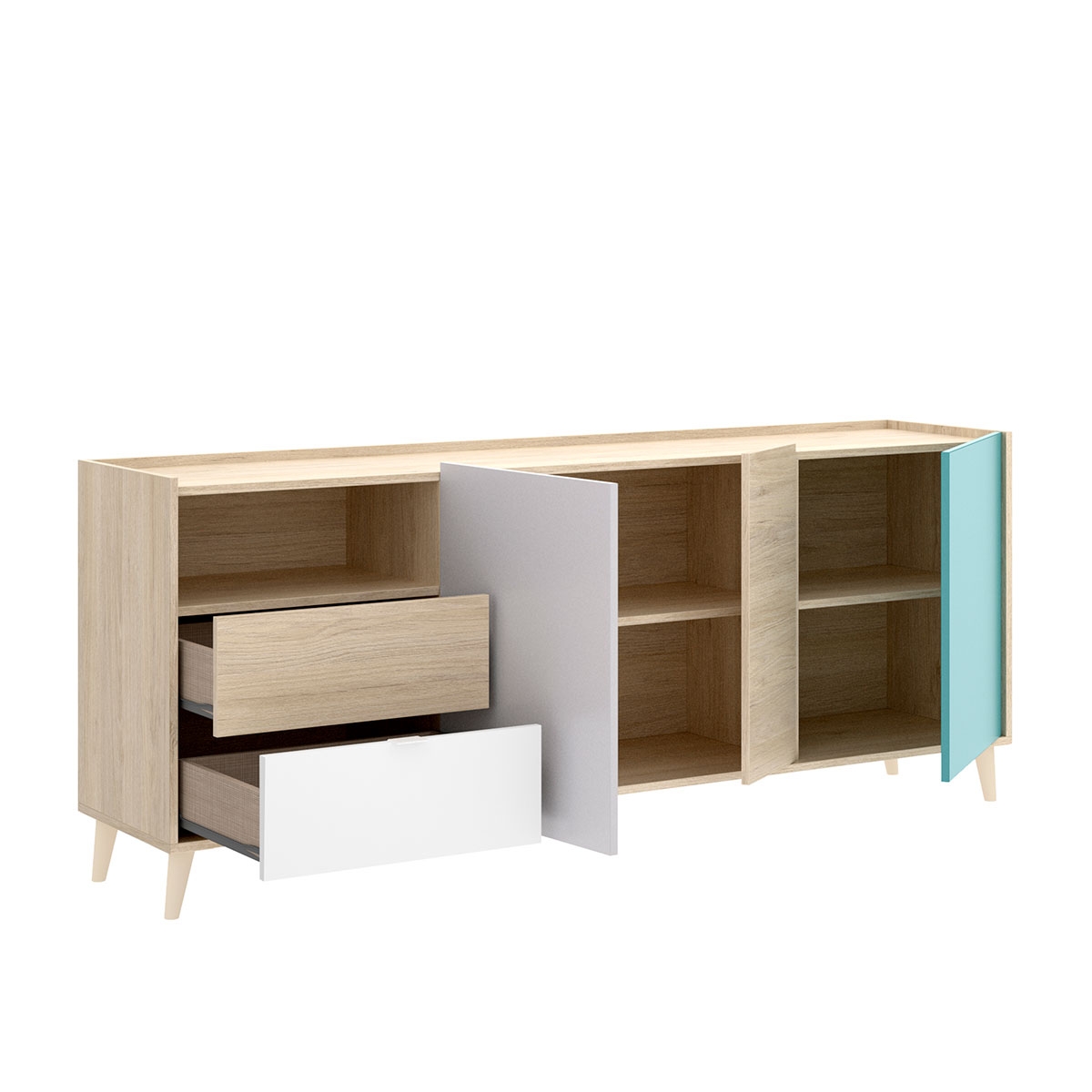 Sideboard 3 Doors and 2 Drawers Nova White/Grey/Natural/Emerald - 3