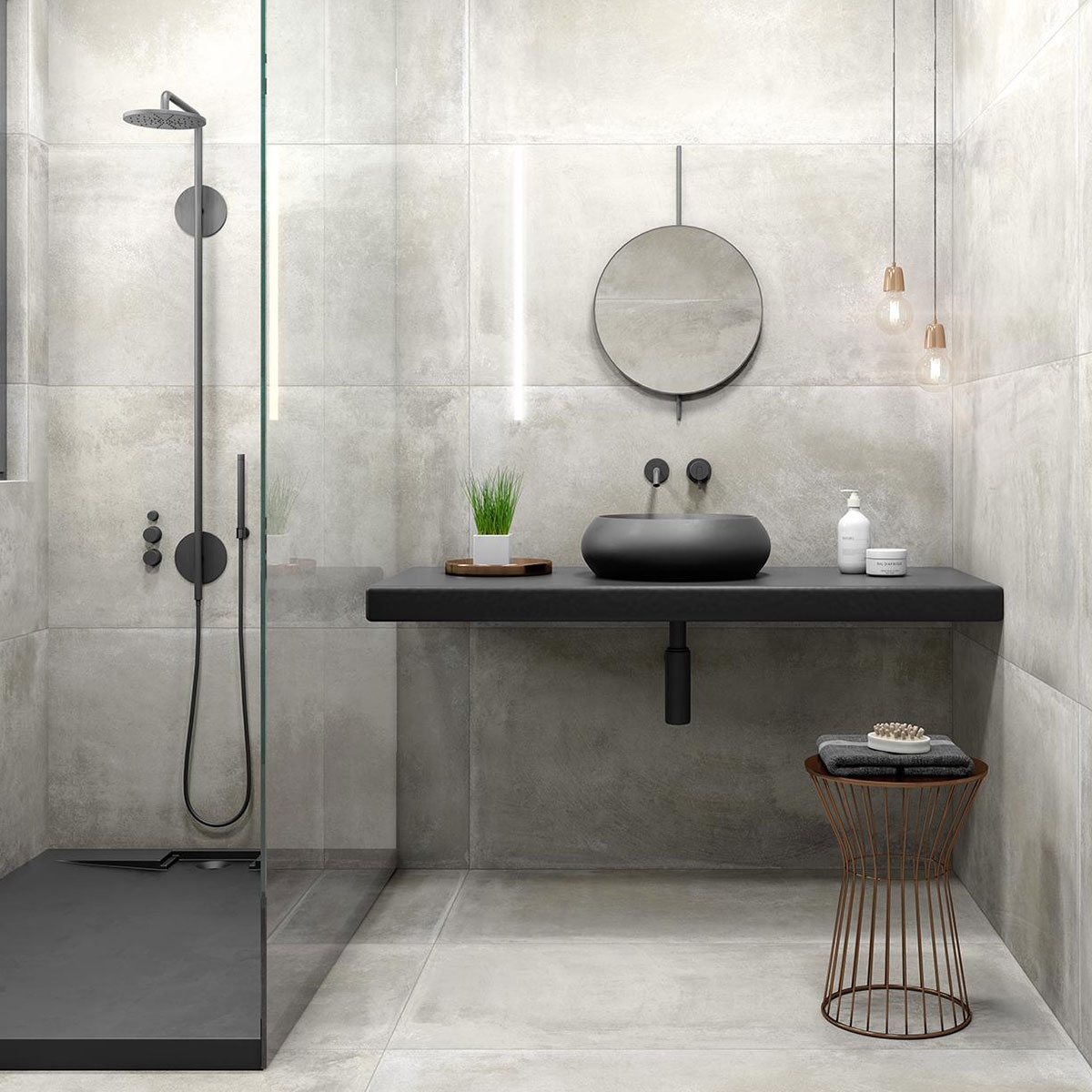 Interior con pavimento y revestimiento AT Elite Gris 60x60