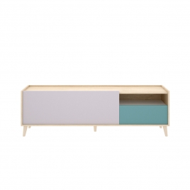 Nova Tv Module Grey/Natural/Emerald with 1 Drawer and 1 Door