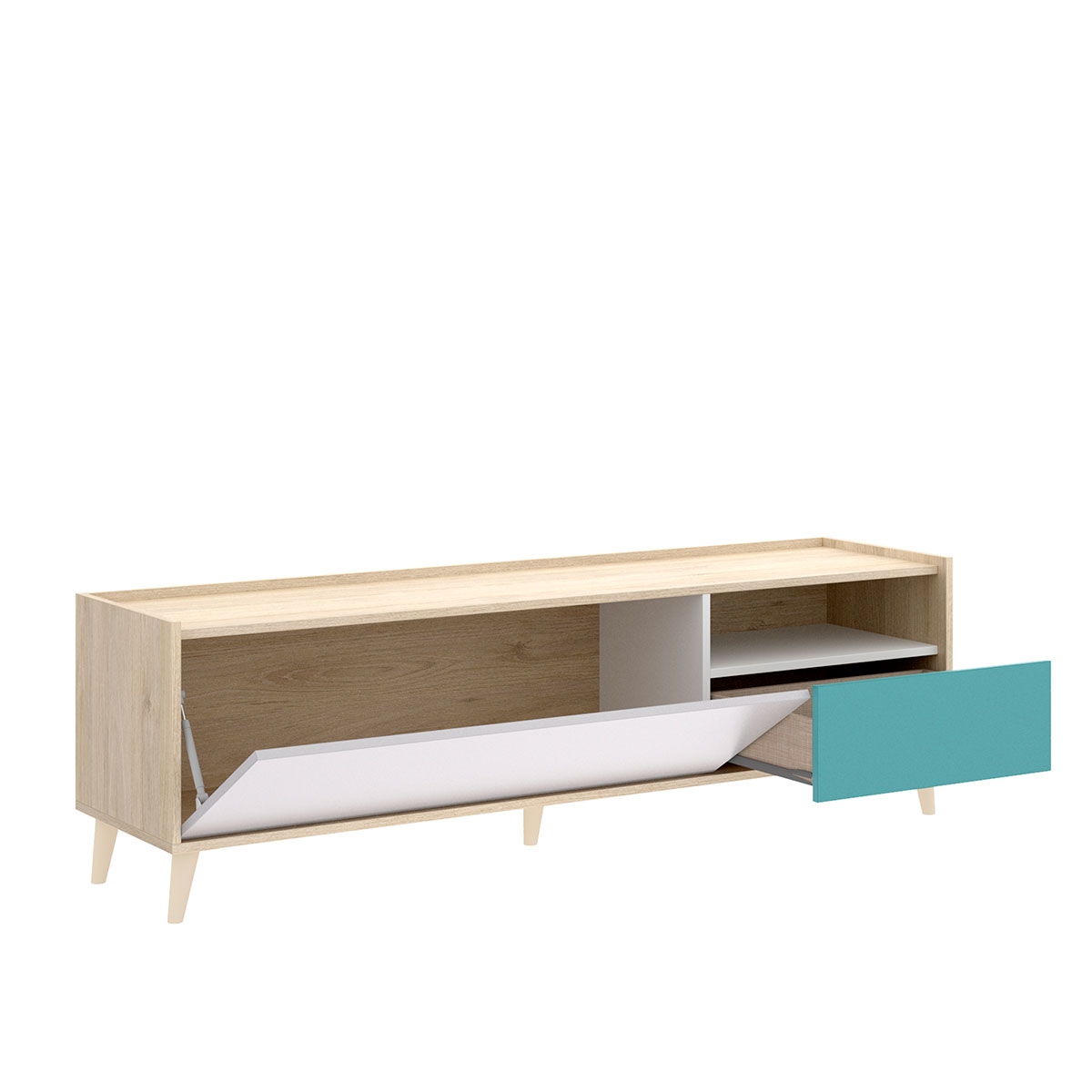 Nova Module Tv Gris/Naturel/Émeraude avec 1 Tiroir et 1 Porte - 3