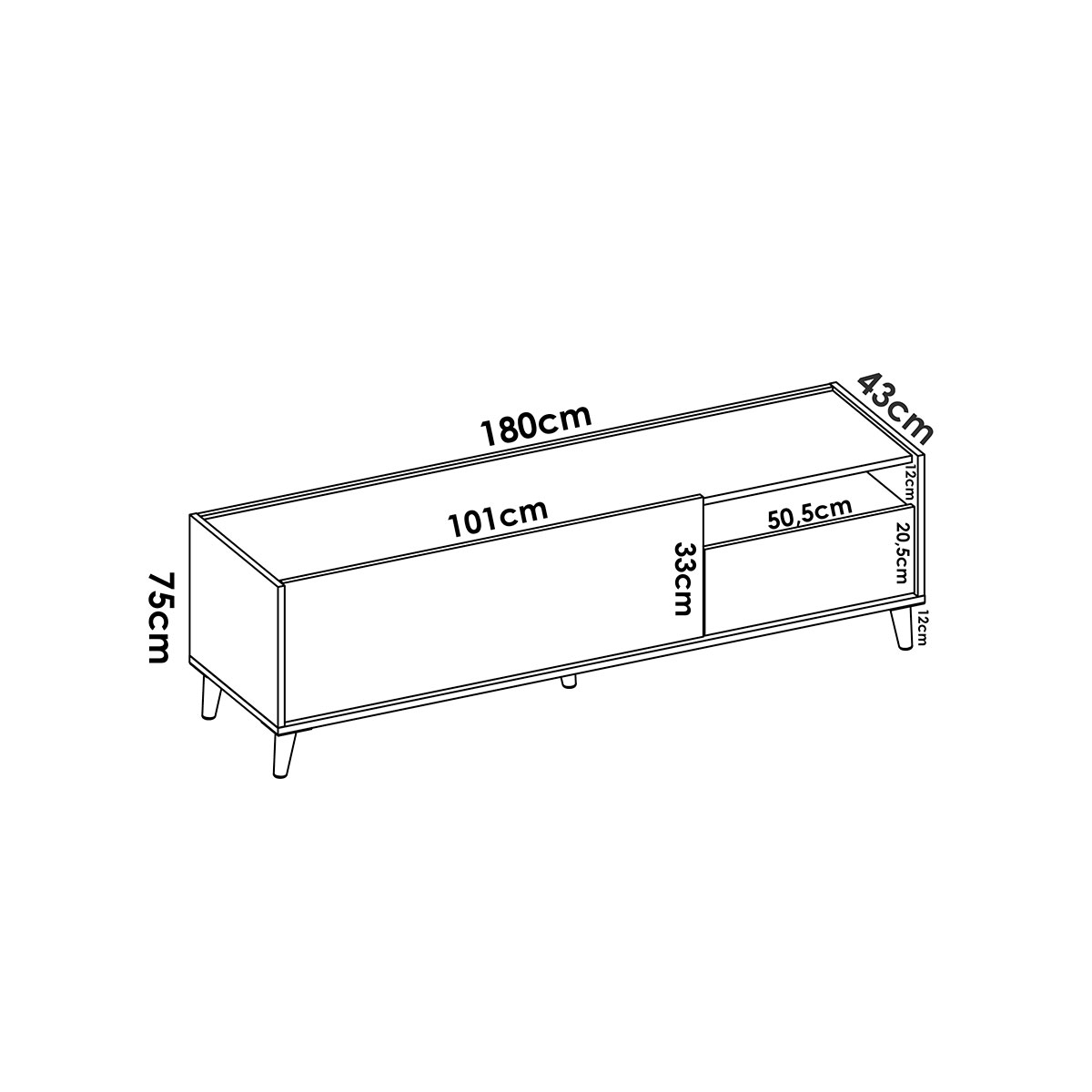 Measurements of Nova Tv Module Gray/Natural/Emerald with 1 Drawer and 1 Door
