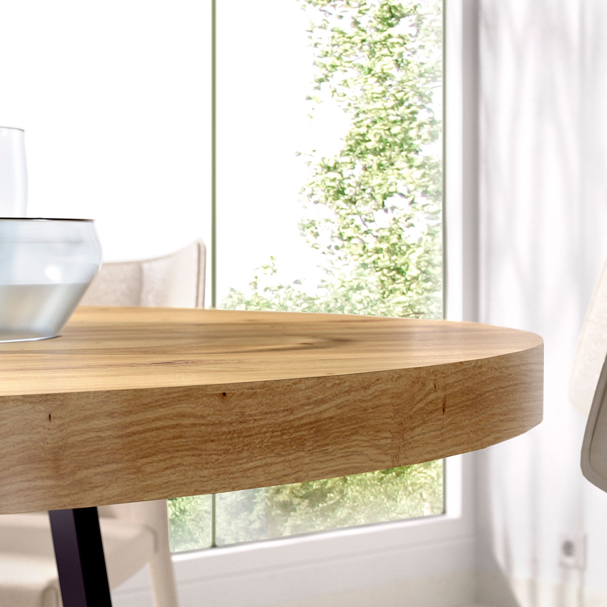 Ambiente con Mesa Comedor Fija Duna 120 Redonda Patas  Metalicas. Grosor sobre 50 mm Nordic 75x120x120 -2