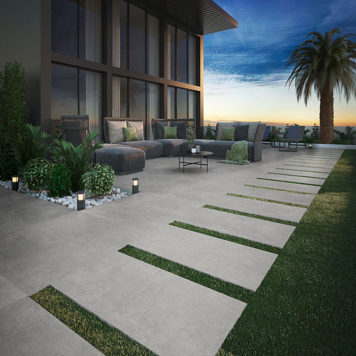 Exterior con pavimento Gravel Extrem Grey 60x120