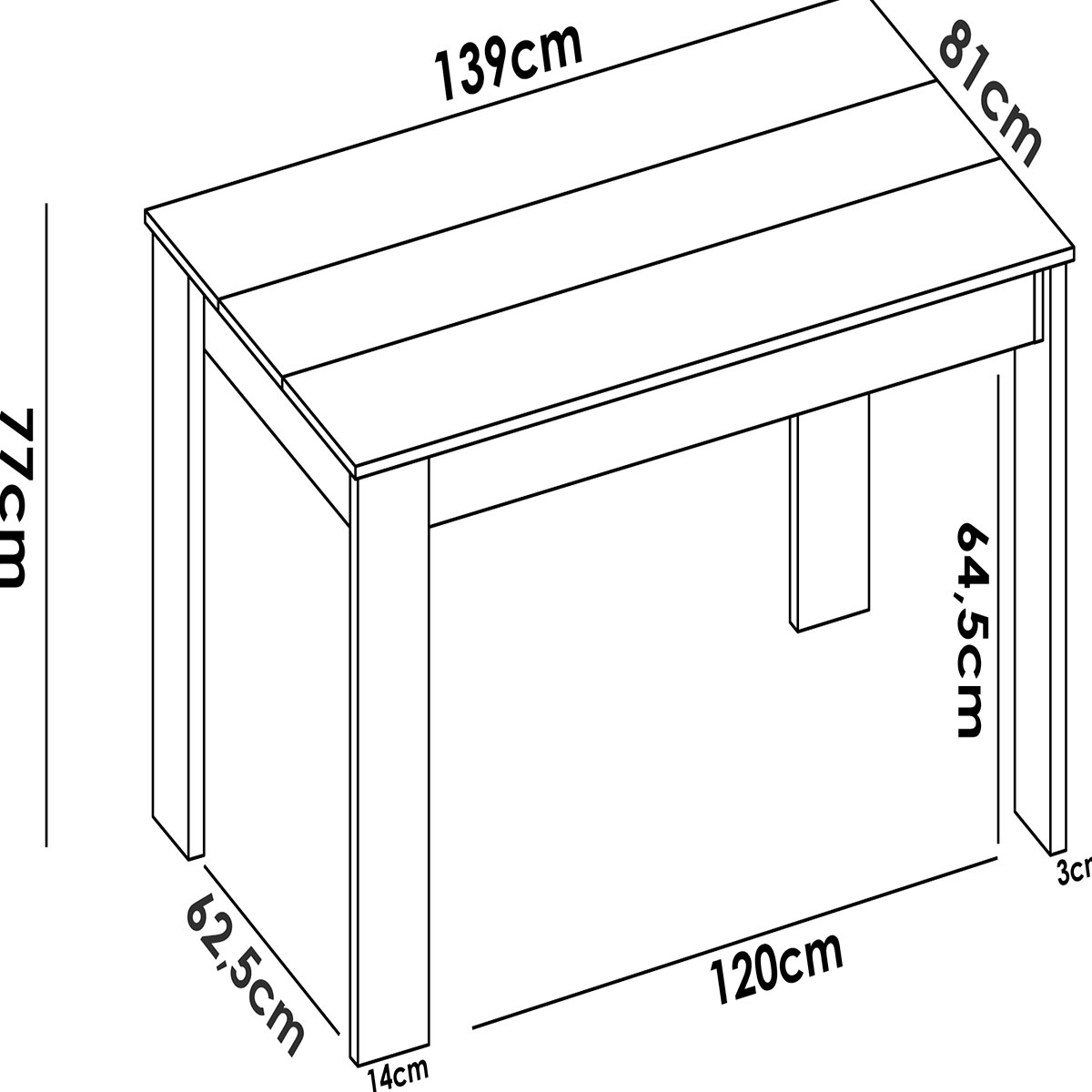 Medidas de Mesa Comedor Sami Blanco 77x138.5x81