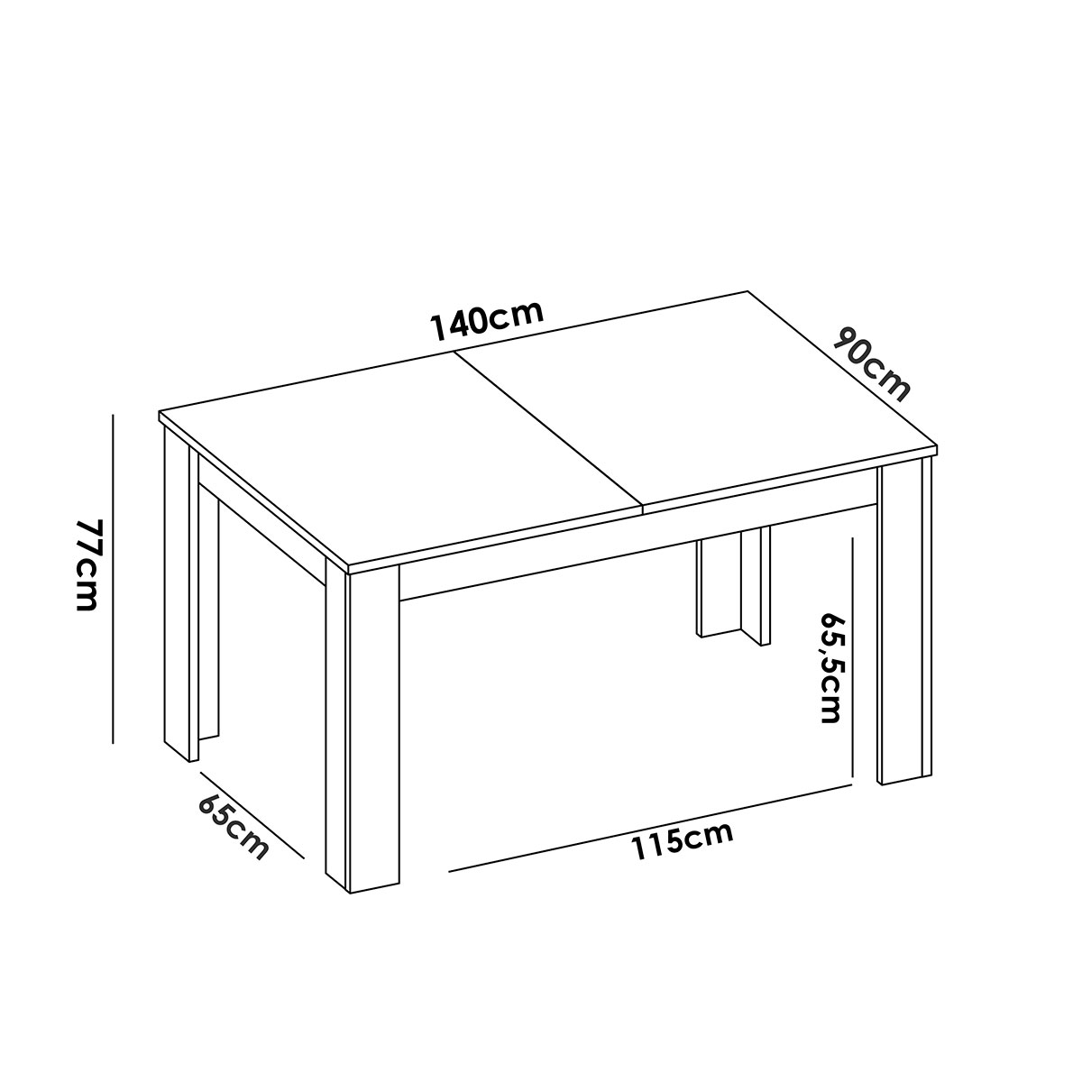 Medidas de Mesa Comedor Dine Natural 77x140-190x90
