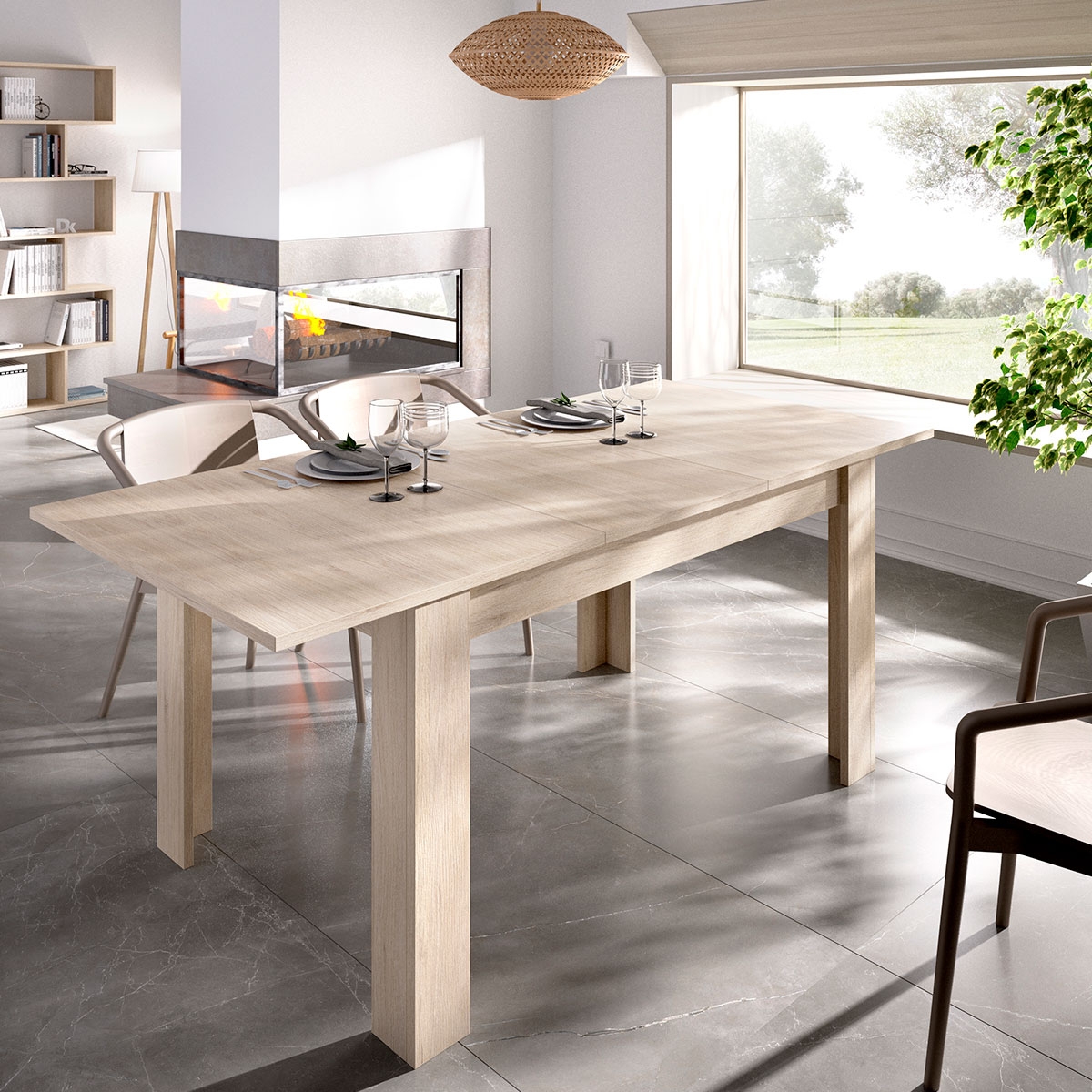 Ambiance with Dining Table Dine Natural 77x140-190x90