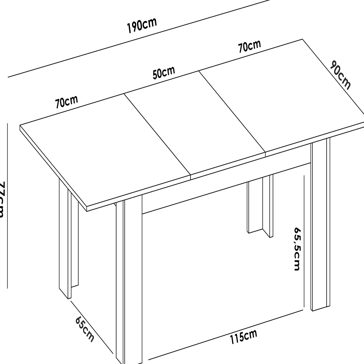 Dimensions de la table à manger Dine B. Gloss 77x140-190x90 -2