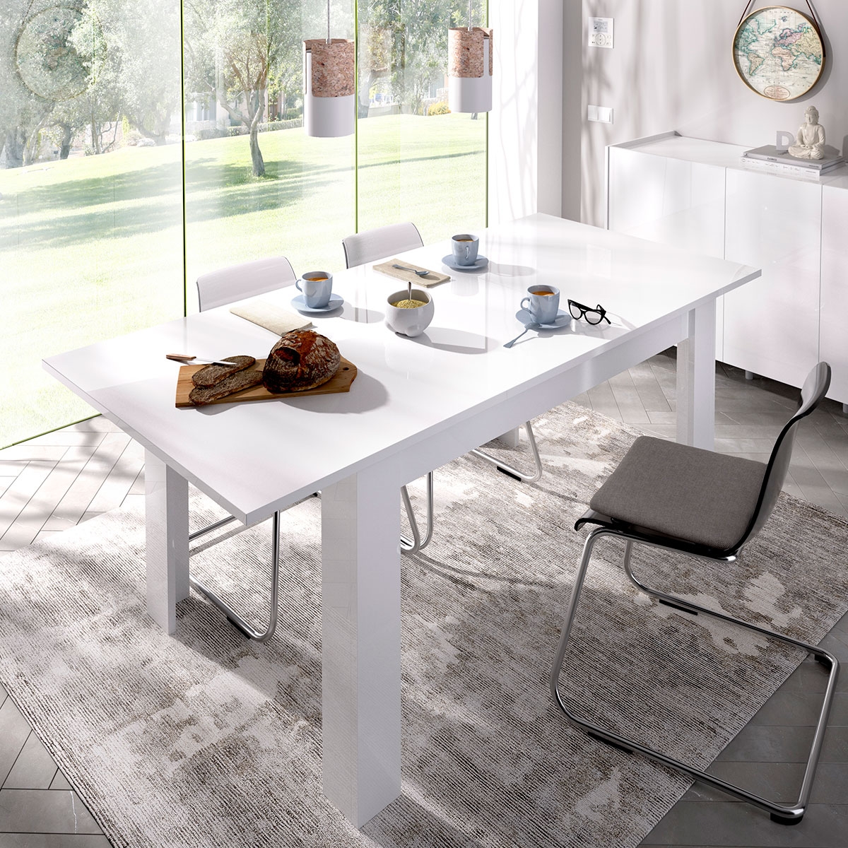 Ambiance with Measurements ofDining Table Dine B. Gloss 77x140-190x902 -2