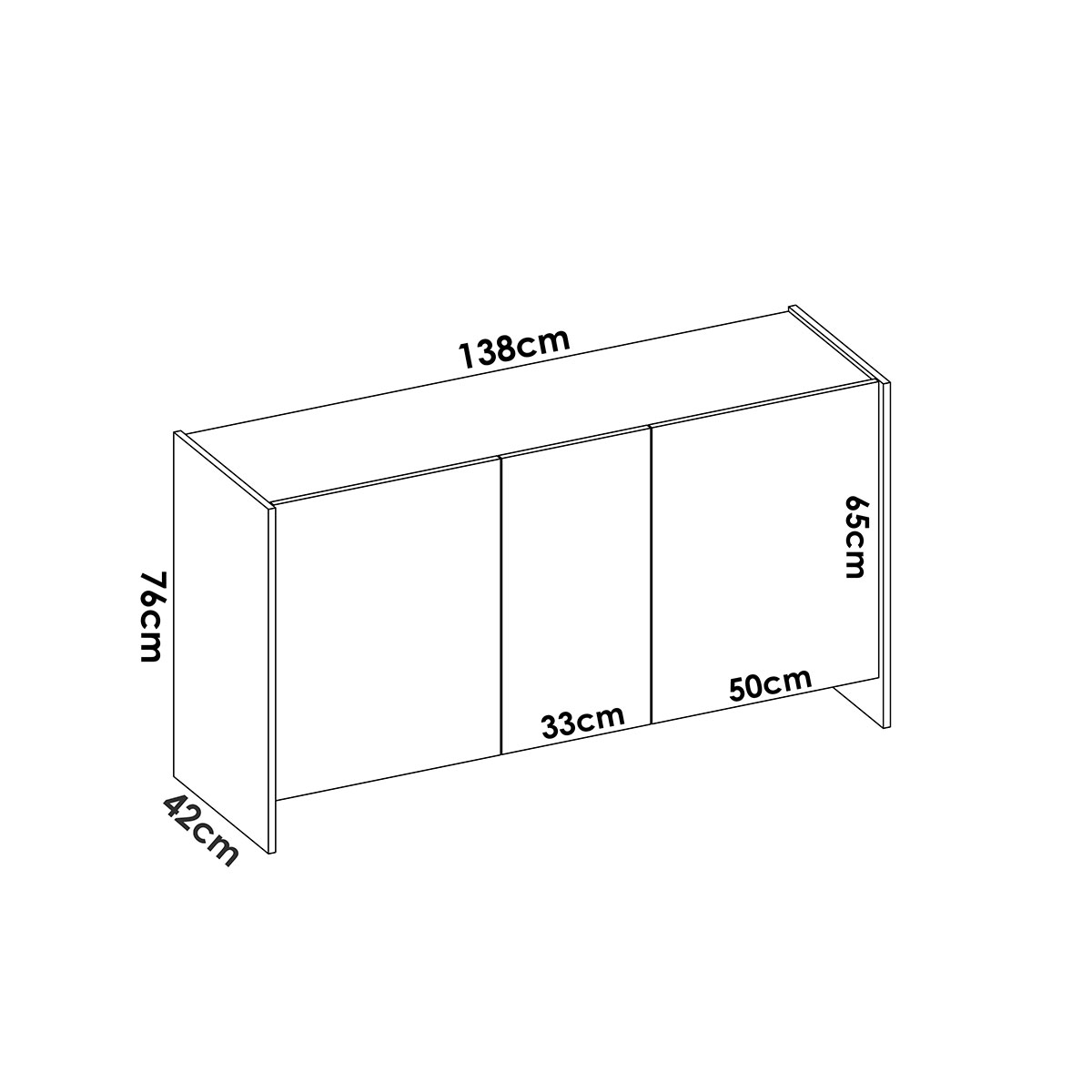 Measurements of Kloe White/Natural 3 Door Sideboard
