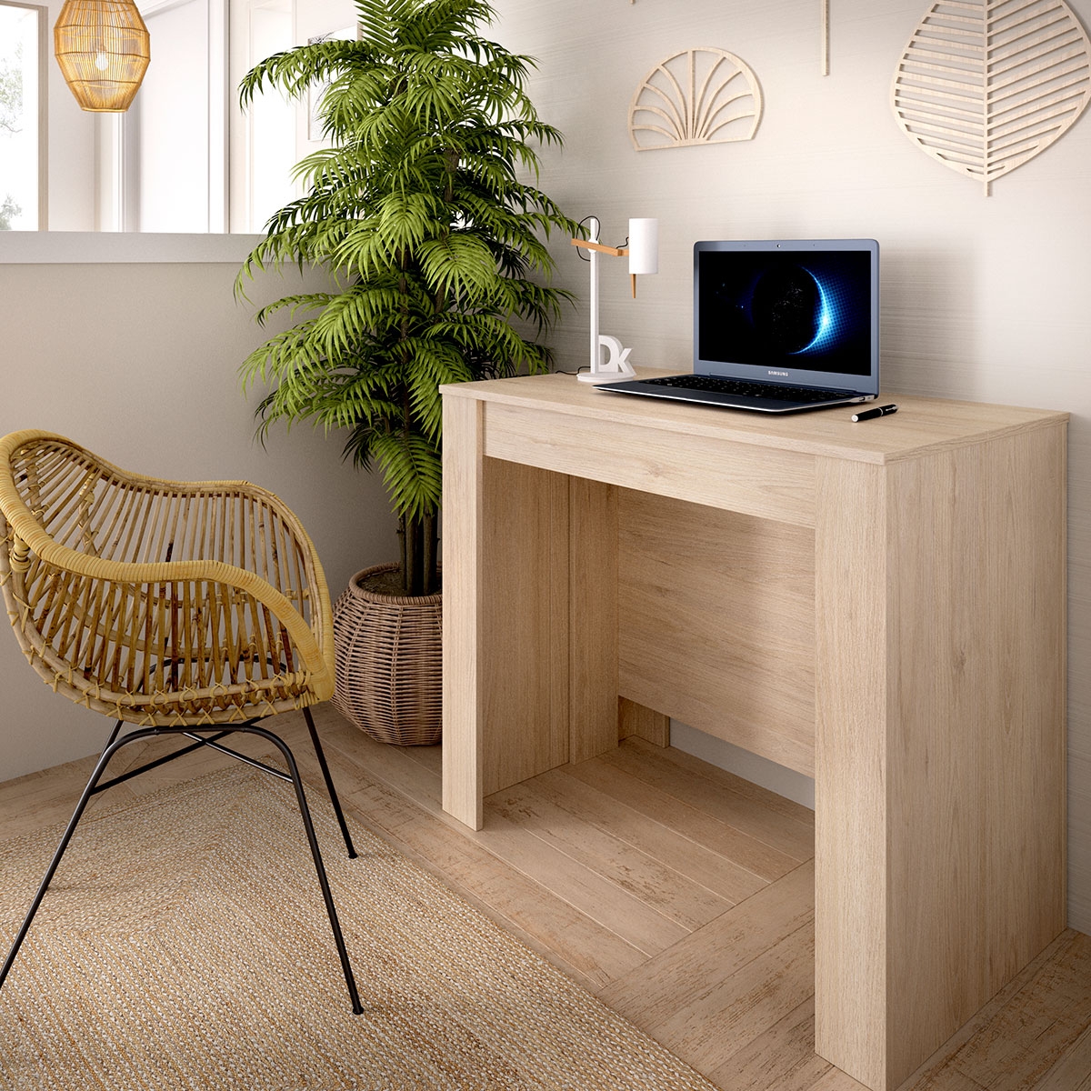 Ambiente com Mesa Extensível Kiona Natural 77x54-239x90