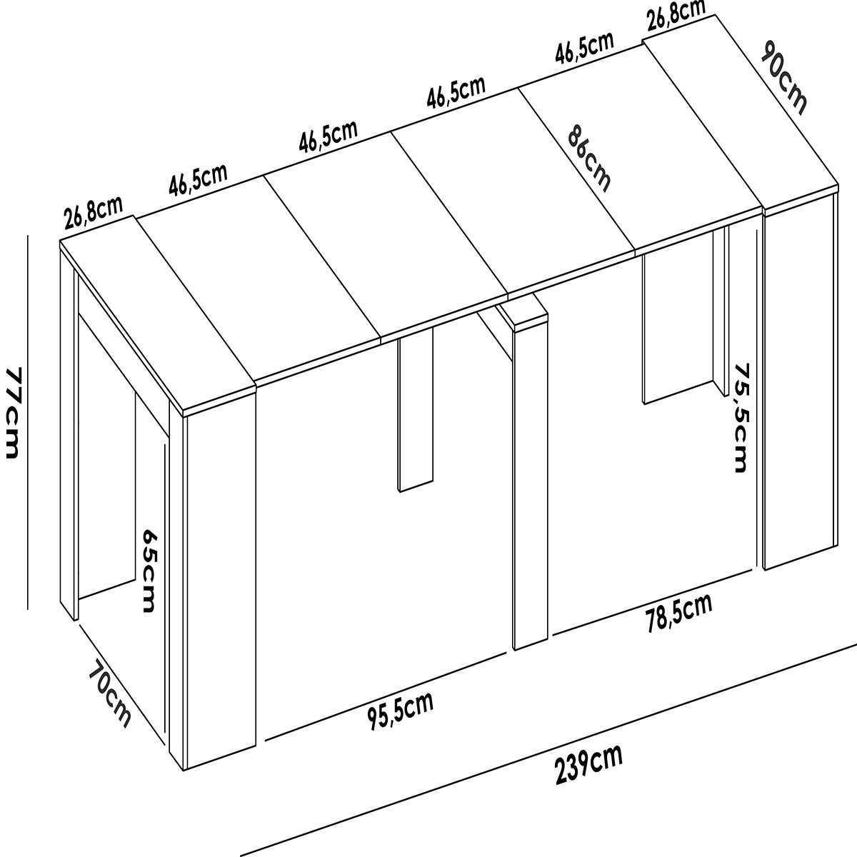 Maße von Kiona B. Erziehbarer Tischglanz 77x54-239x90 -2
