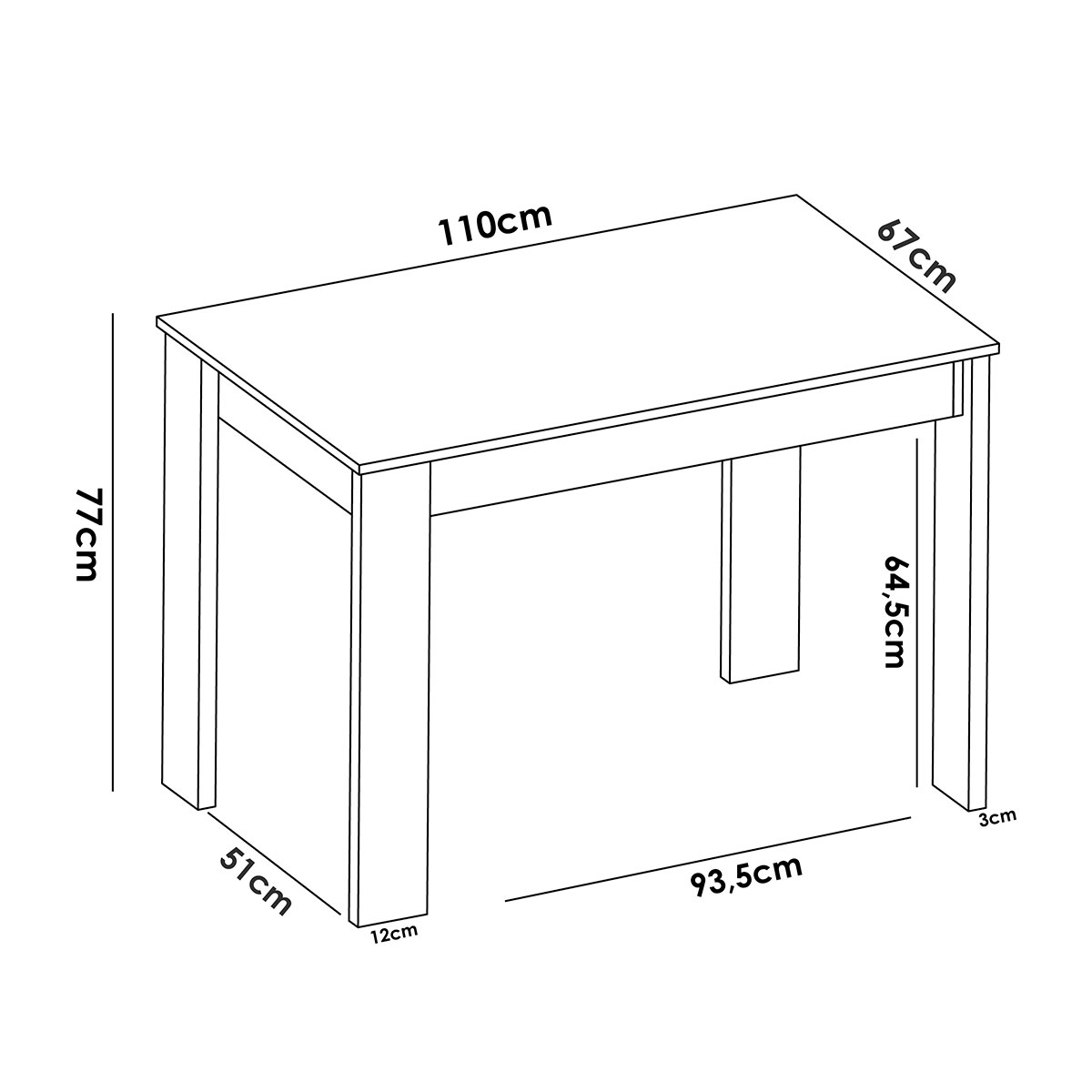 Measurements of Aspen White Side Table 77x110.3x67.1
