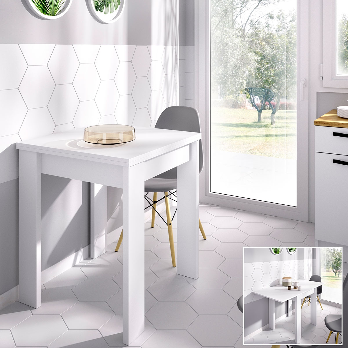 Environment with Side Table Bok White 77-79x67.1-134.2x67.1