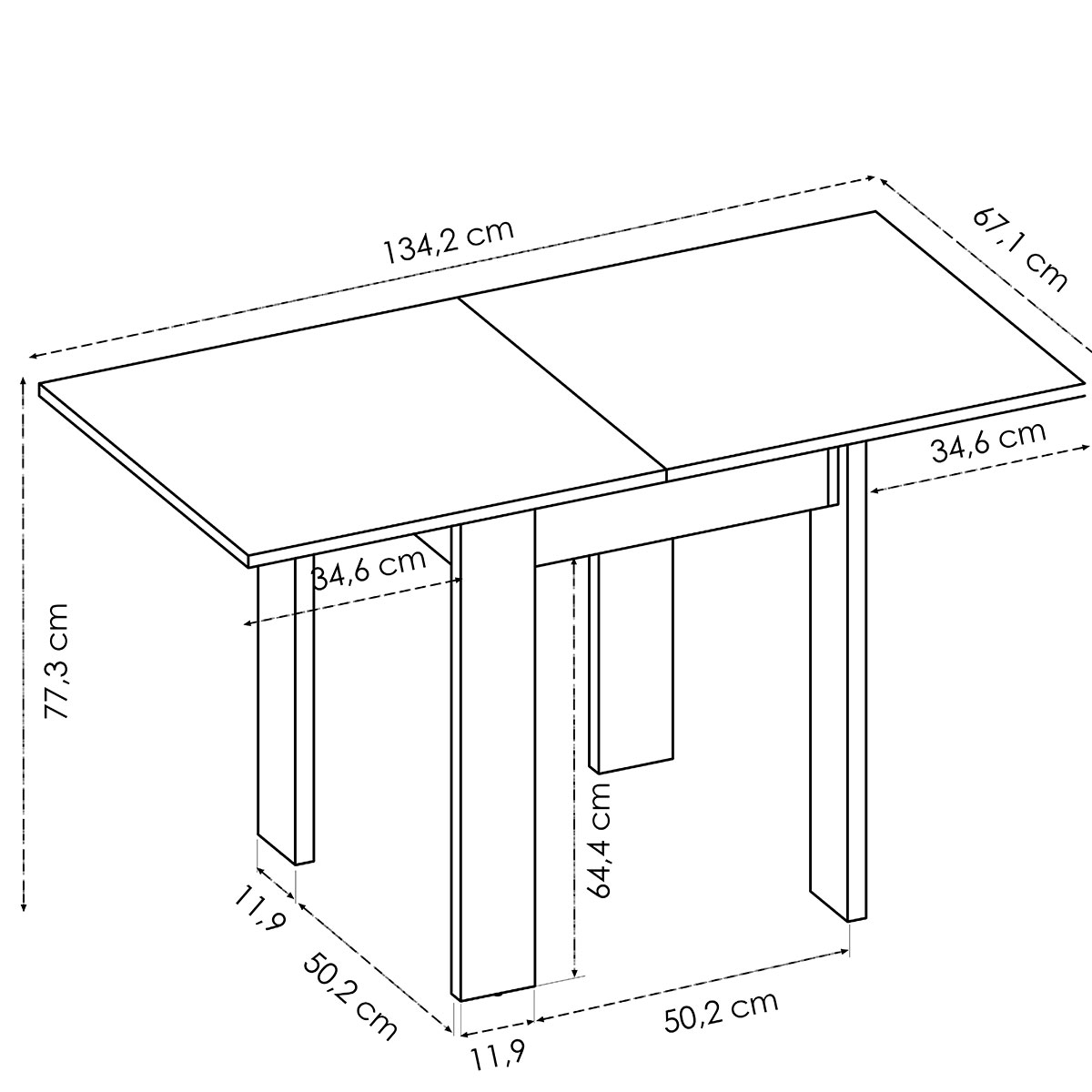 Bok Natural Side Table Measurements 77-79x67.1-134.2x67.1 -2