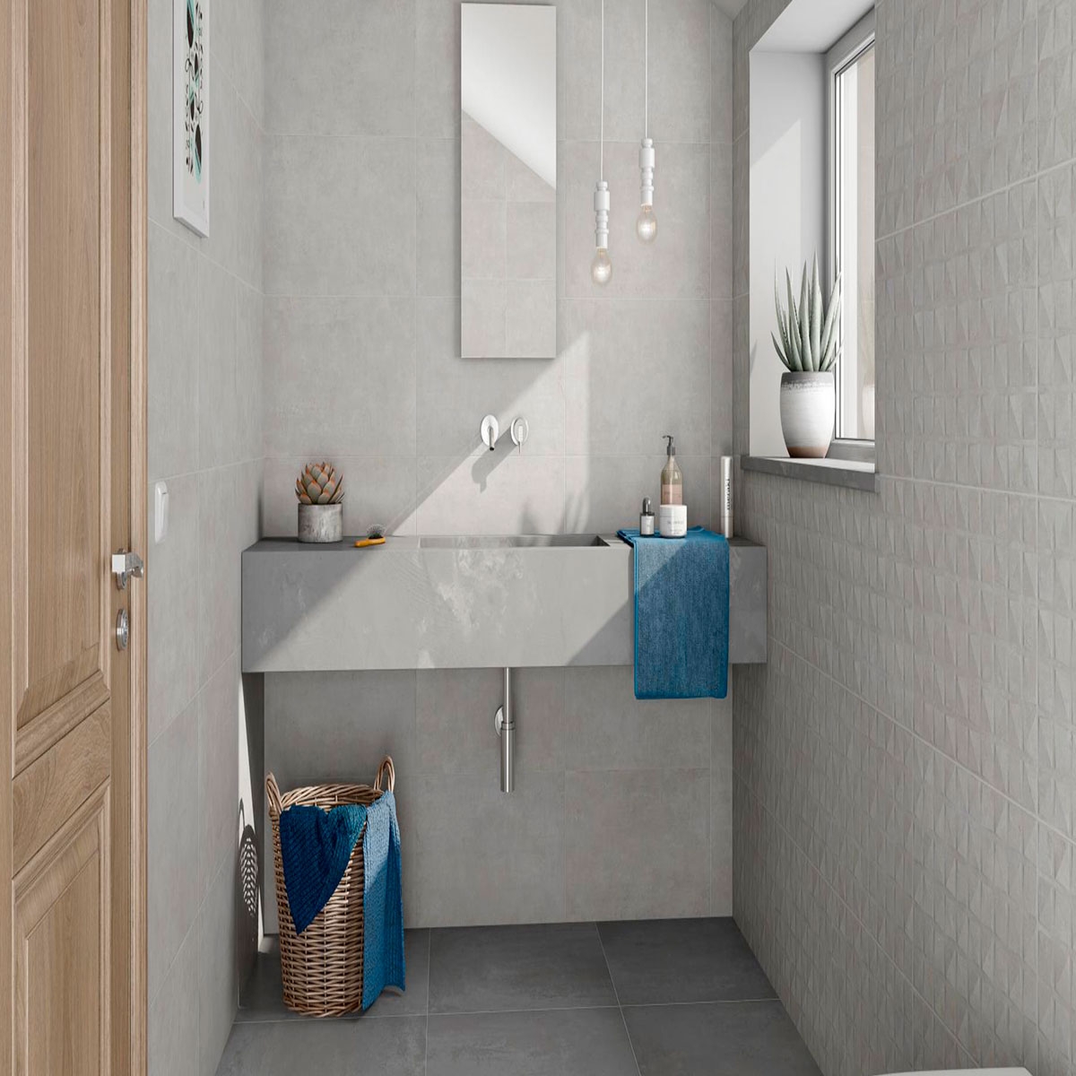 Bathroom with AT Gaia Relief White Coating 33.3x55