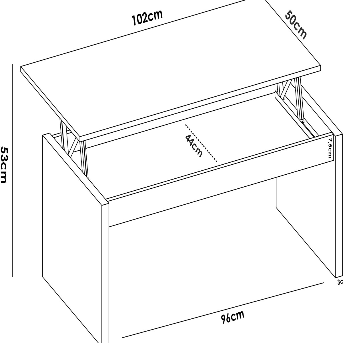 Medidas de Mesa Centro Side B. BRILLO 43x102x50 -2