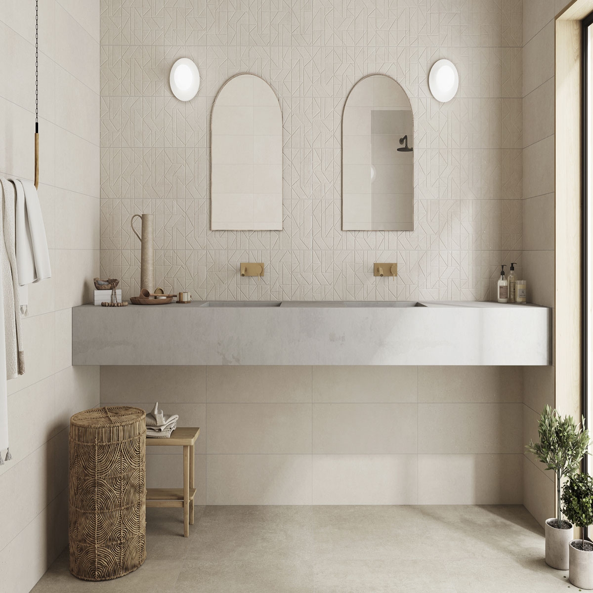 Salle de bain avec revêtement Gravel Cream 25x75