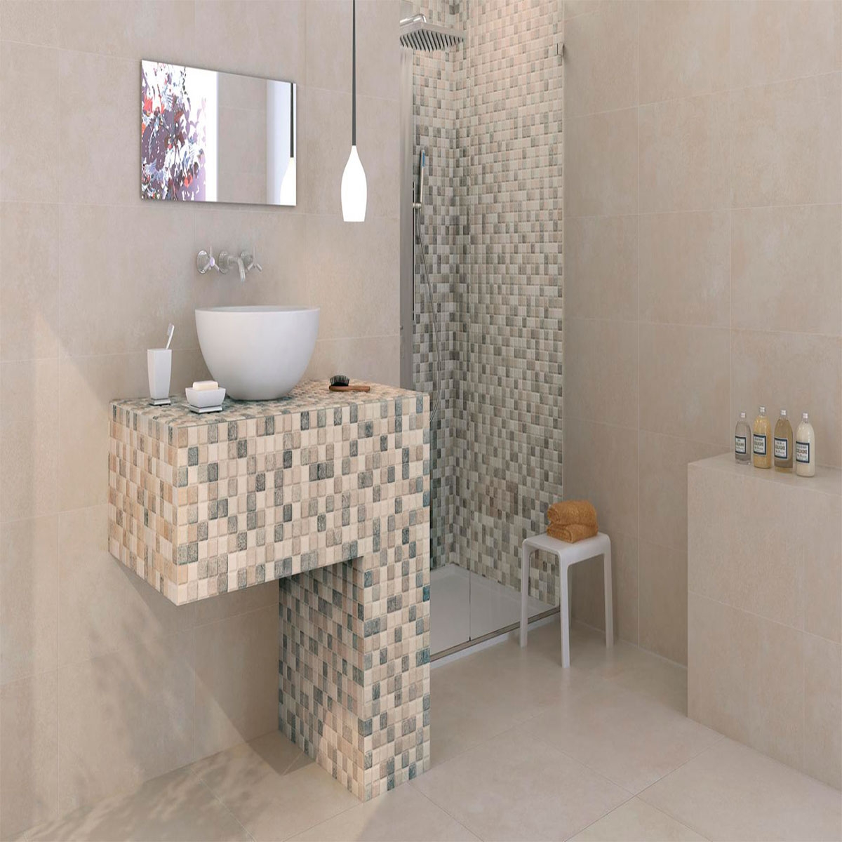 Salle de bain avec revêtement AT Kiel Relief 33,3x55