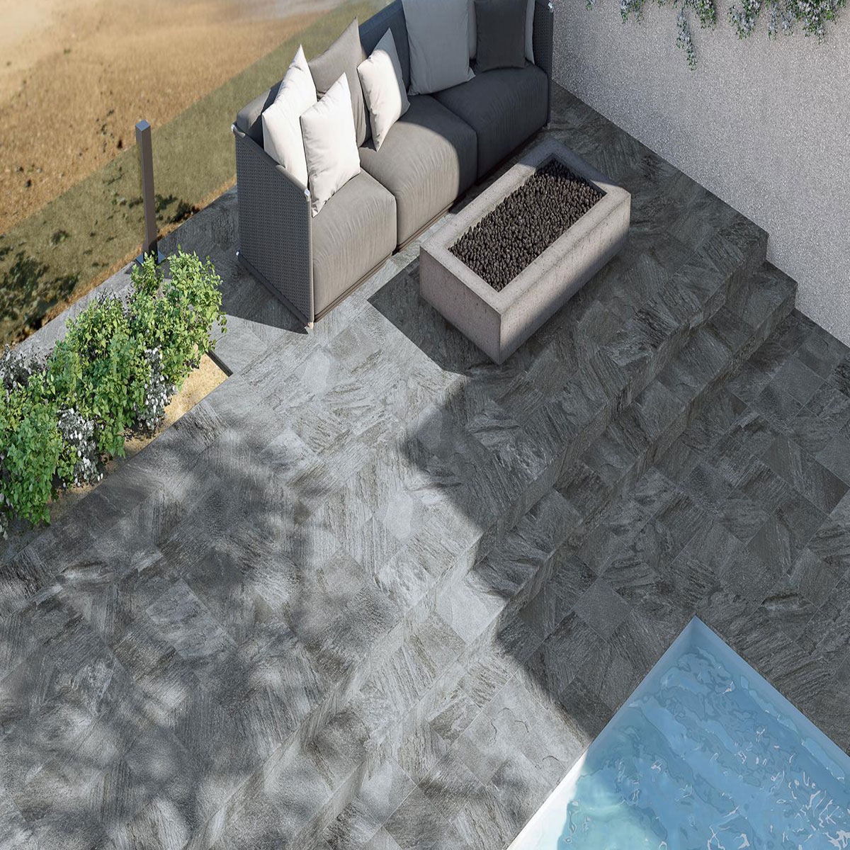 Exterior with flooring AT Burma Plomo Non-slip 33.3x33.3