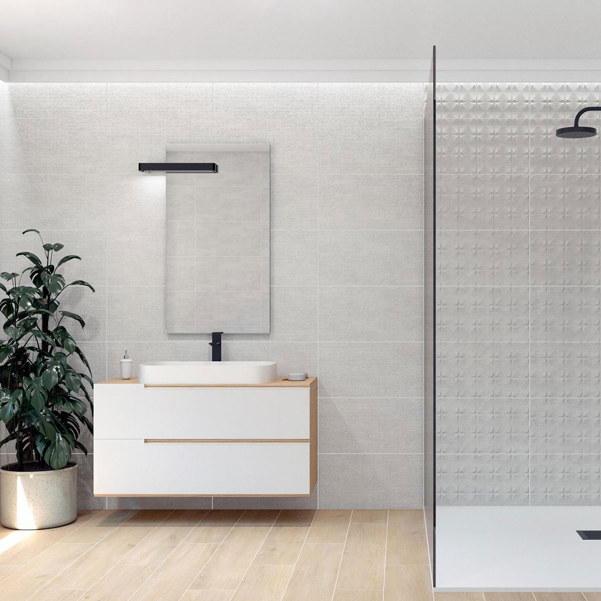 Interior com pavimento AT. Viggo Fresno 20x120 |