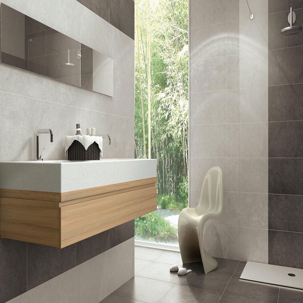 Salle de bain avec sol AT Loft Anthracite 30.3x61.3