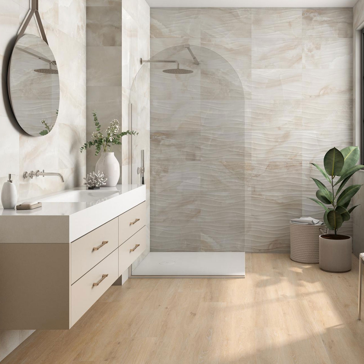 Salle de bain avec revêtement de sol AT. Viggo Érable 20x120