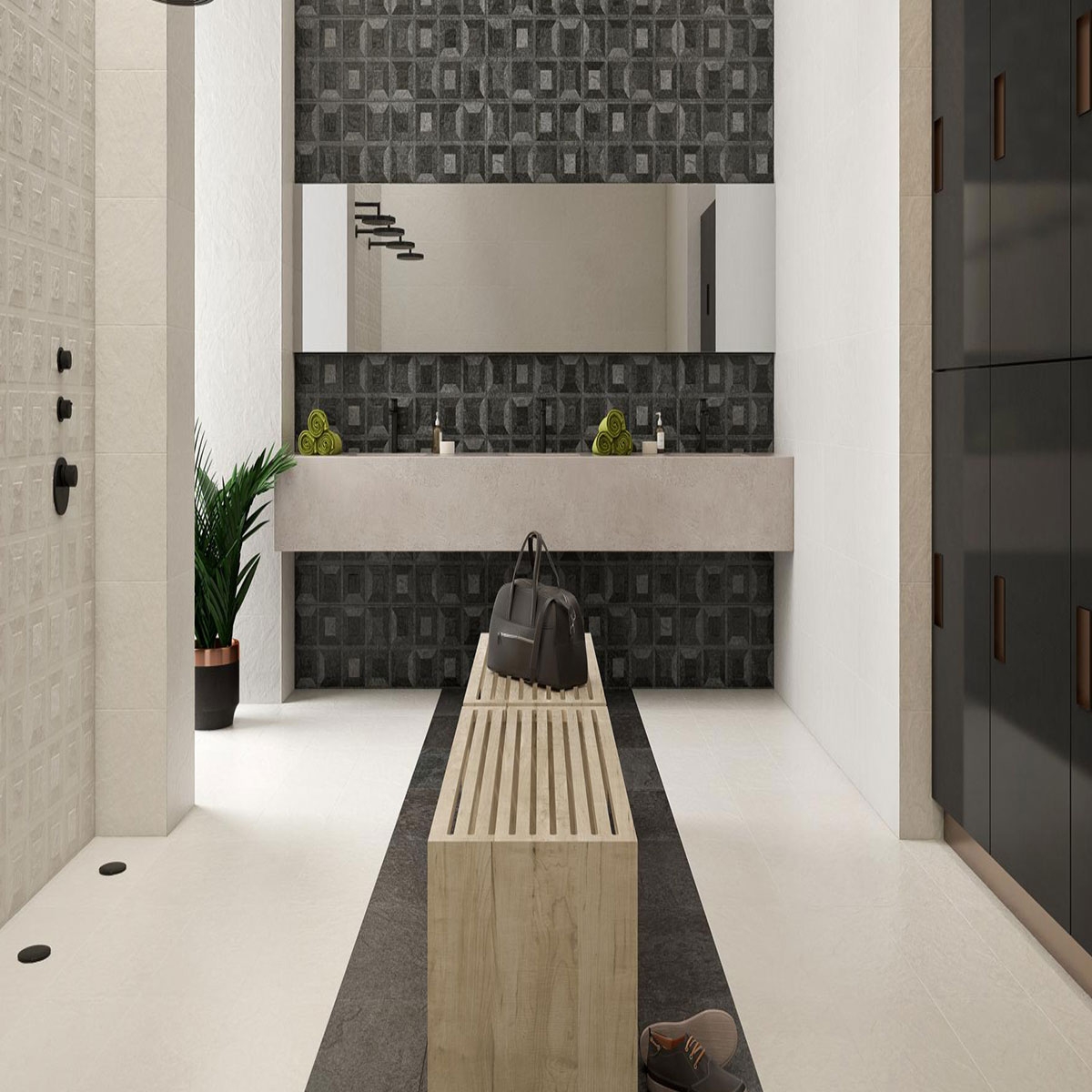 Baño con pavimento AT Eiffel Negro Antideslizante 30.3x61.3