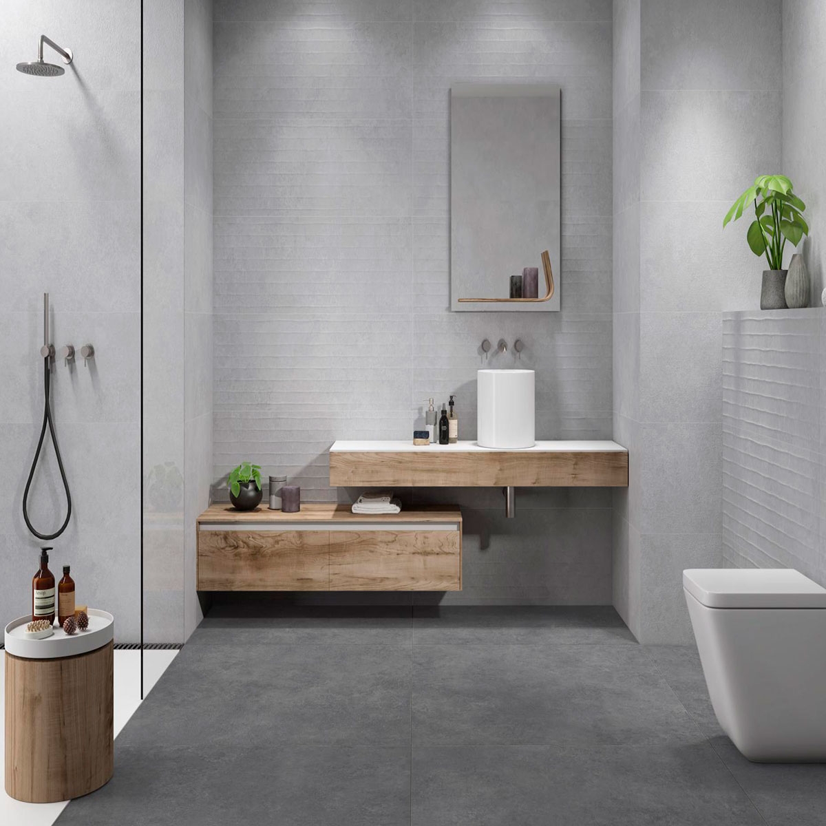 Salle de bain avec sol Koncept Lapatto Grey 30x60