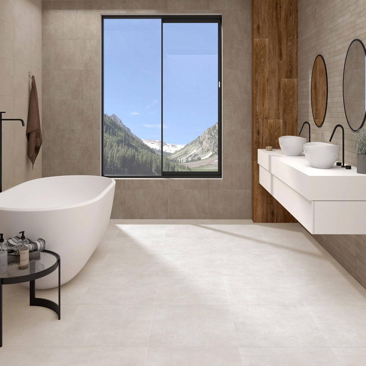 Salle de bain avec revêtement de sol AT. Blaze Ext. Ivoire Antidérapant 60.8x60.8